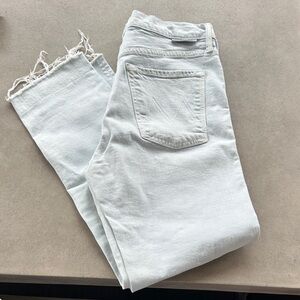 MOTHER Light Blue Cropped Jeans with Frayed Hem